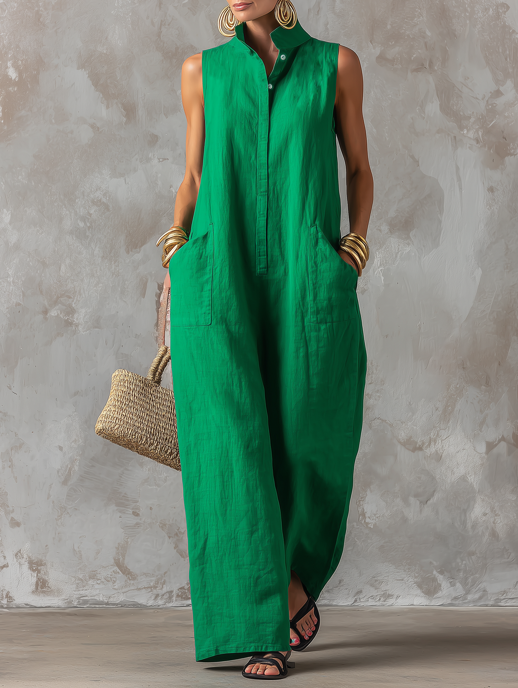 Claire - Women's Minimalist Wide-Leg Linen Blend Jumpsuit