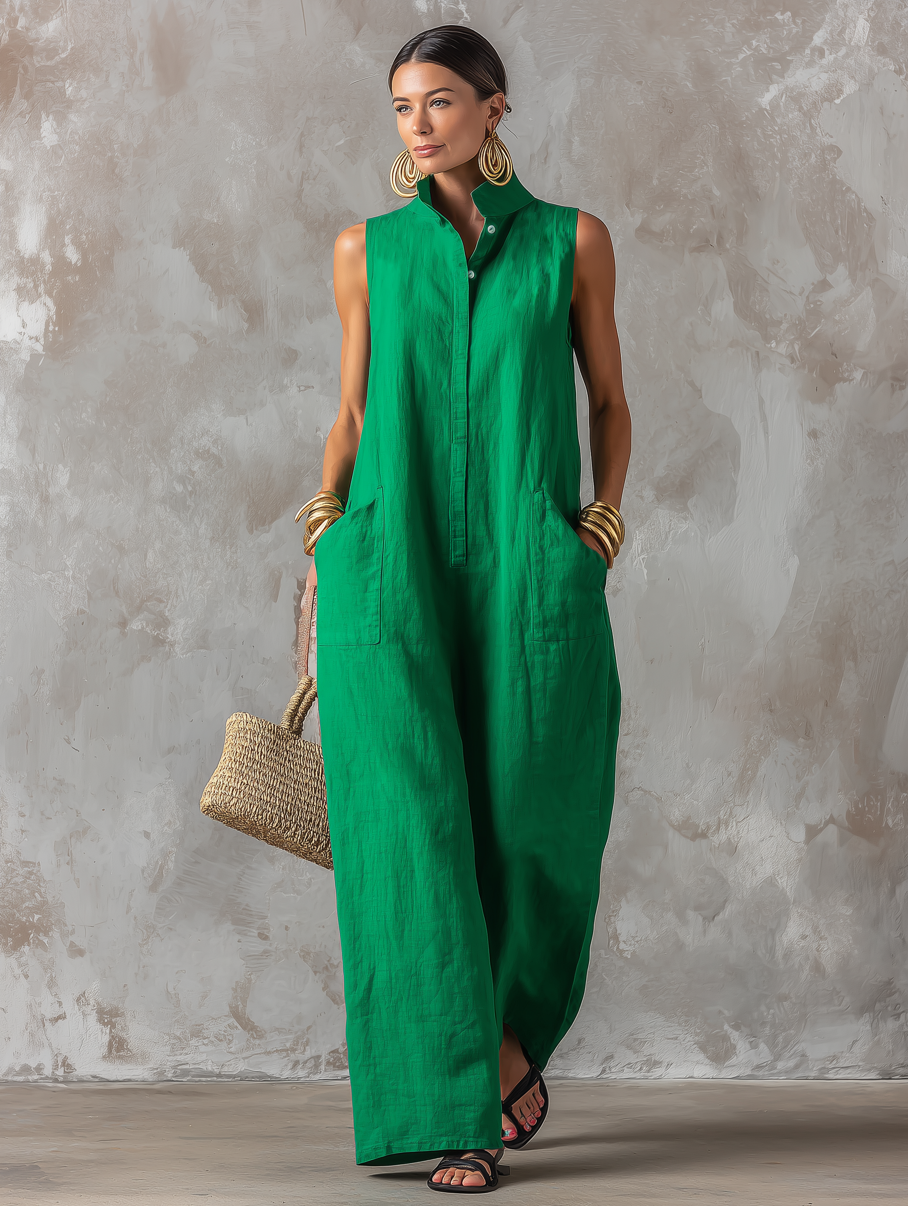 Claire - Women's Minimalist Wide-Leg Linen Blend Jumpsuit