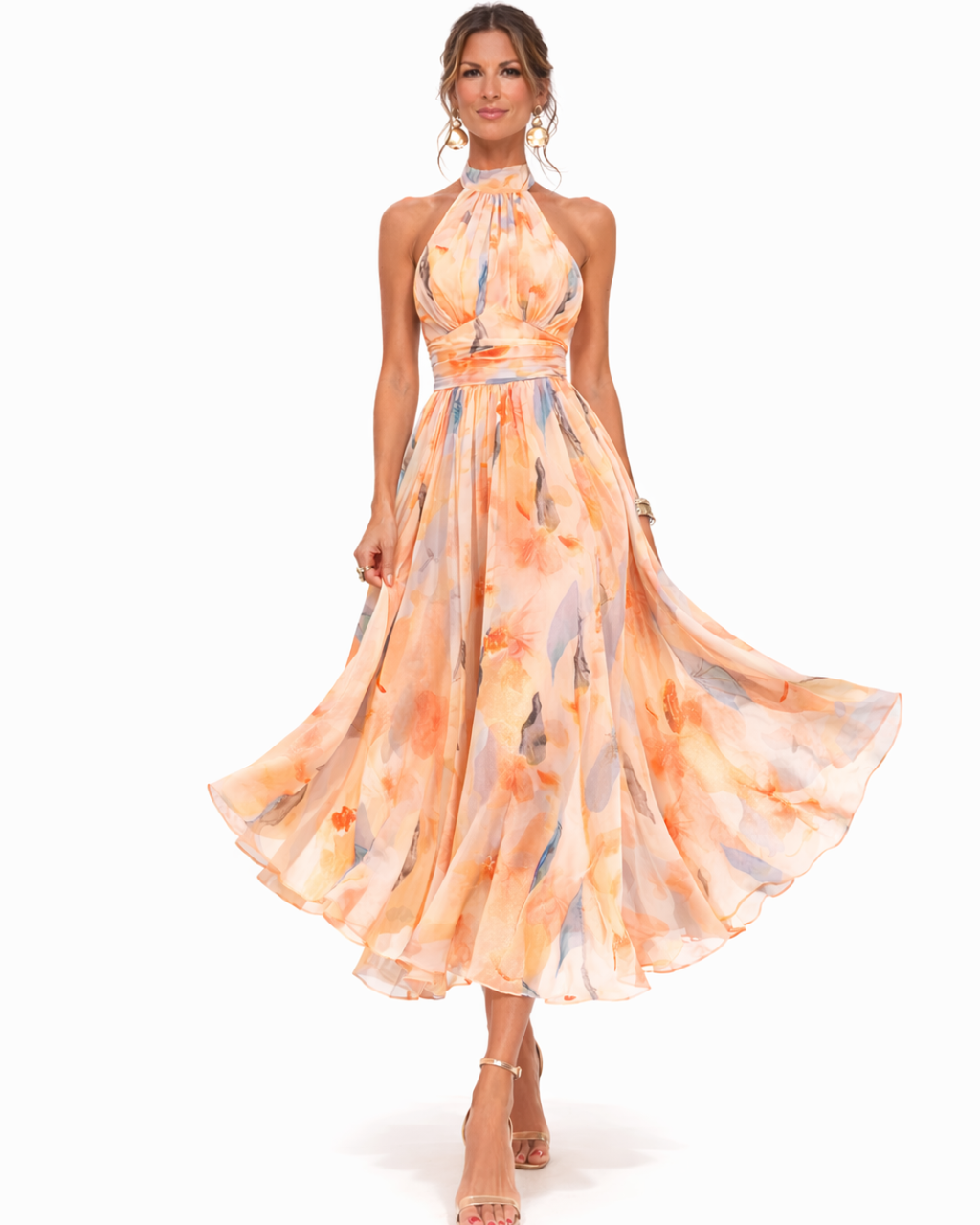 Aurora | Halter Dress with Watercolor Print