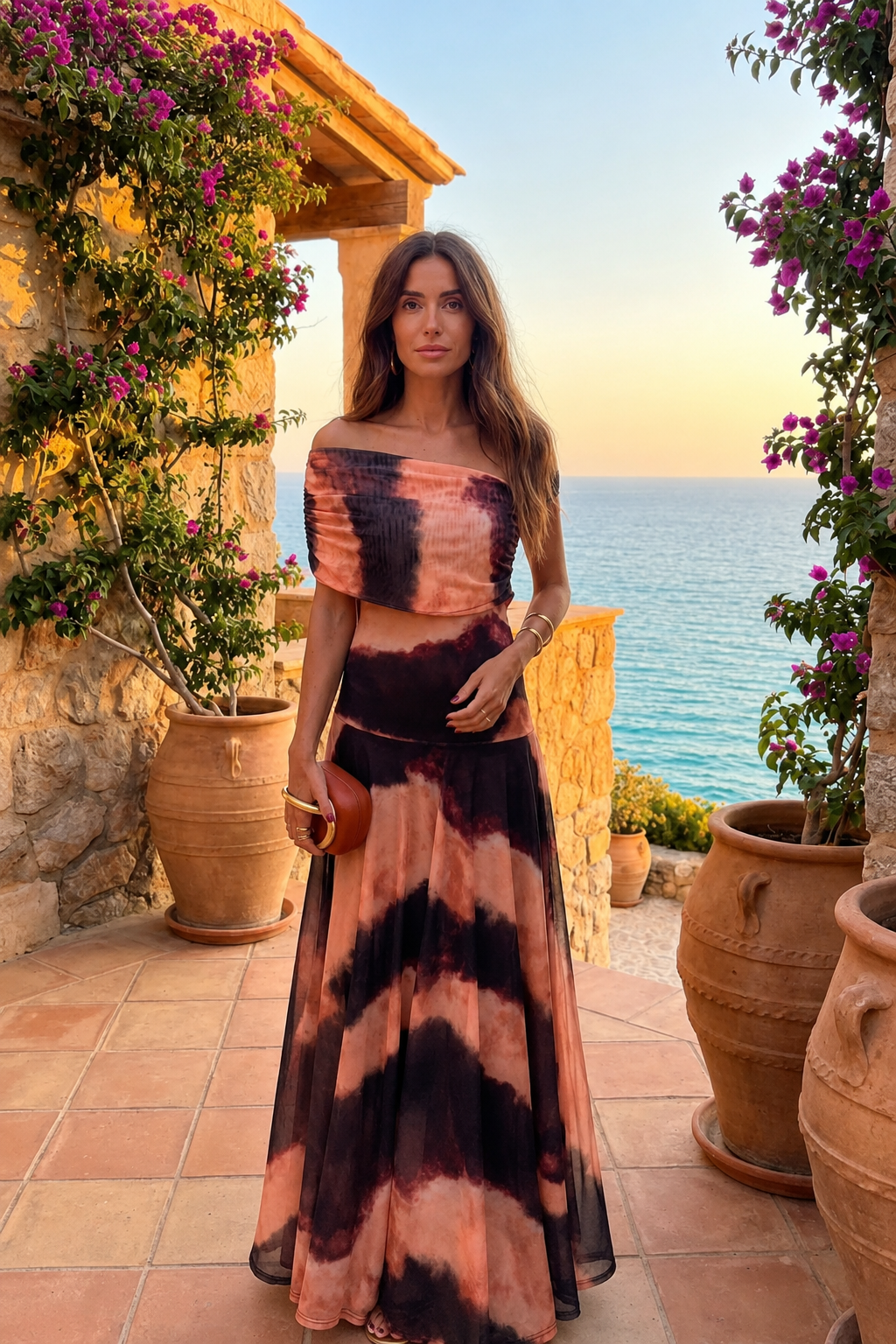 Orange and Brown Printed Toledo Dress