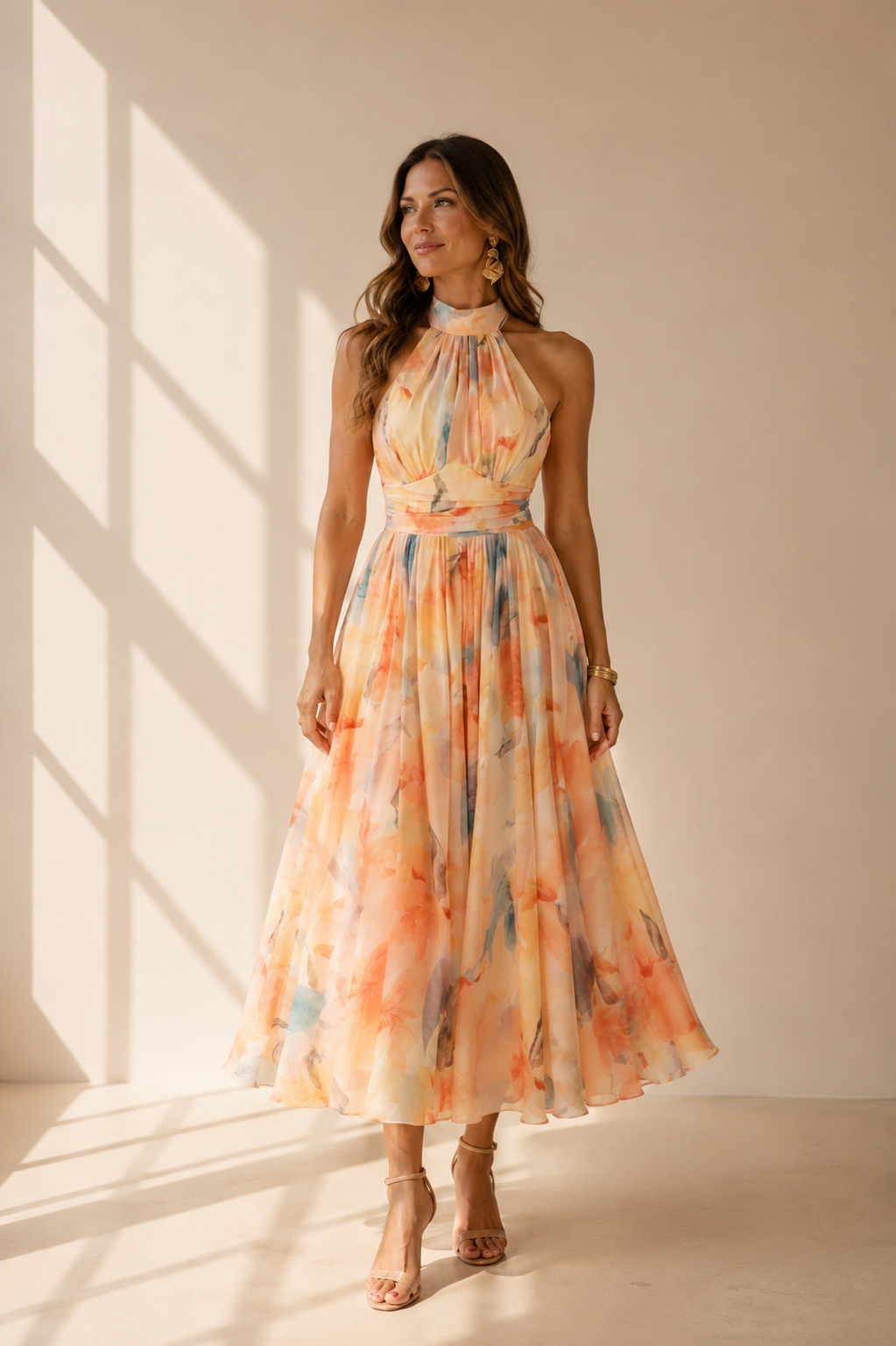 Aurora | Halter Dress with Watercolor Print