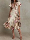 Sibanna · Vintage Floral Midi Dress in Ivory Chiffon
