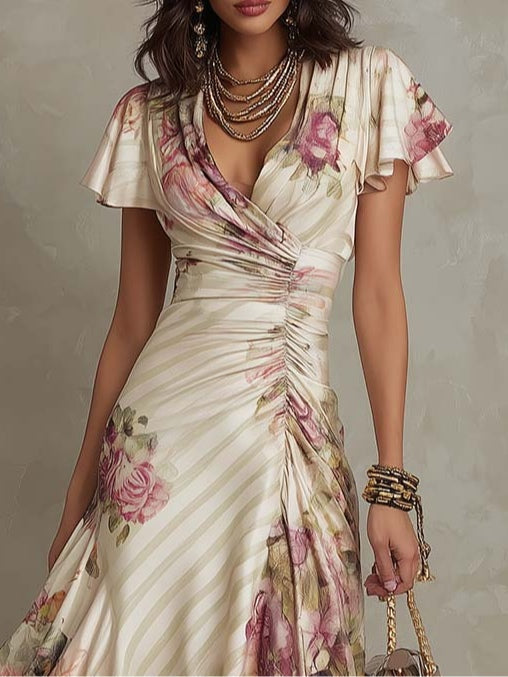 Sibanna · Vintage Floral Midi Dress in Ivory Chiffon