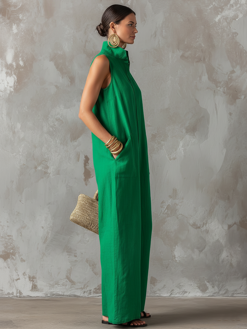 Claire - Women's Minimalist Wide-Leg Linen Blend Jumpsuit