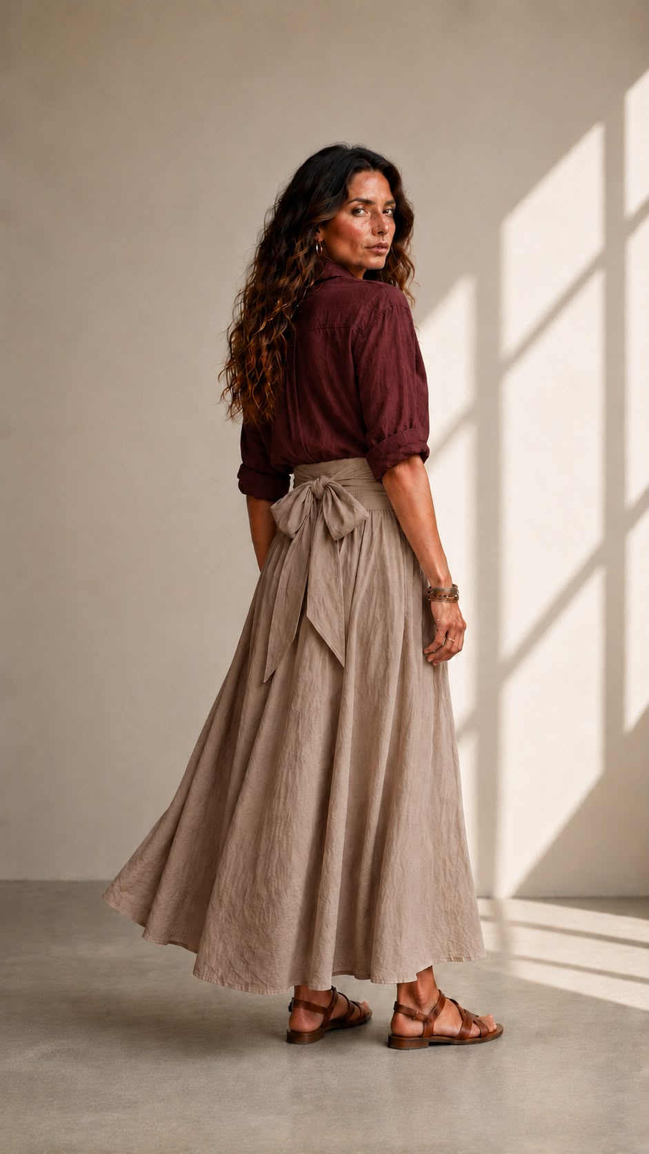 Vera™ | Two-Piece Set: Black Top and Olive Green Midi Skirt