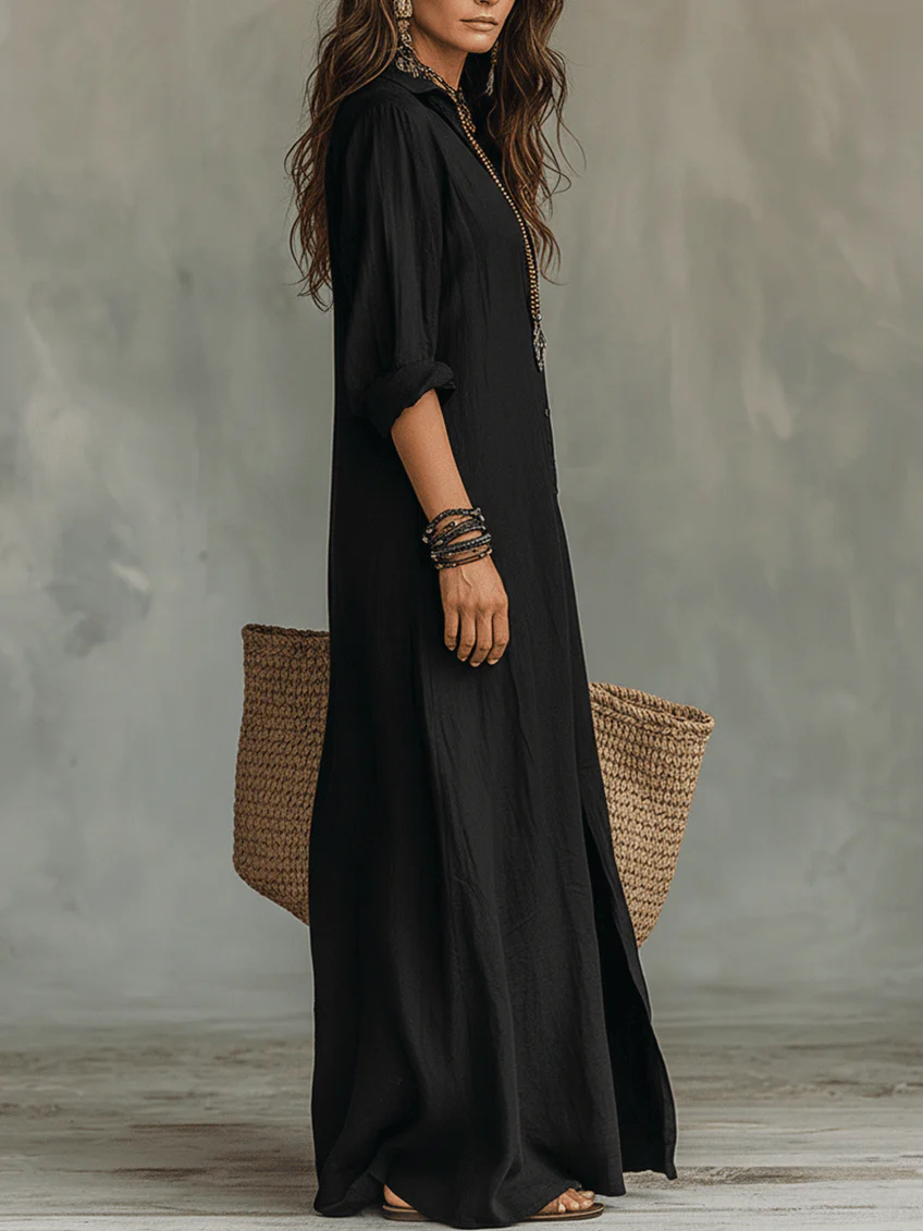 Soline™ | Loose-fit Button-down Maxi Dress – Effortless Elegance
